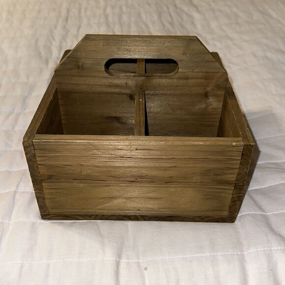 Vintage Handmade Brown Four Wine Bottle Storage Caddy - Picture 6 of 8